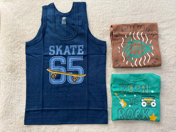 Zero Brand Kids Printed Cotton Vest Pack of 3