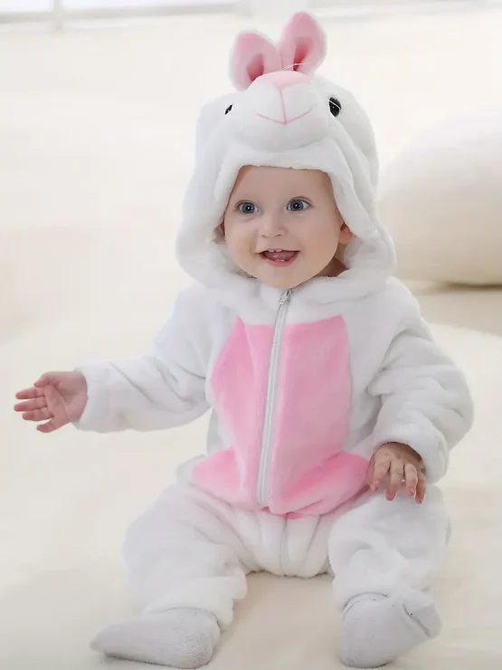 Adorable Rabbit Themed Flannel Romper for Babies